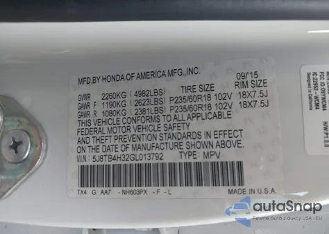 2016 Acura Rdx Acurawatch Plus Package z USA, uszkodzony, nr VIN 5J8TB4H32GL013792